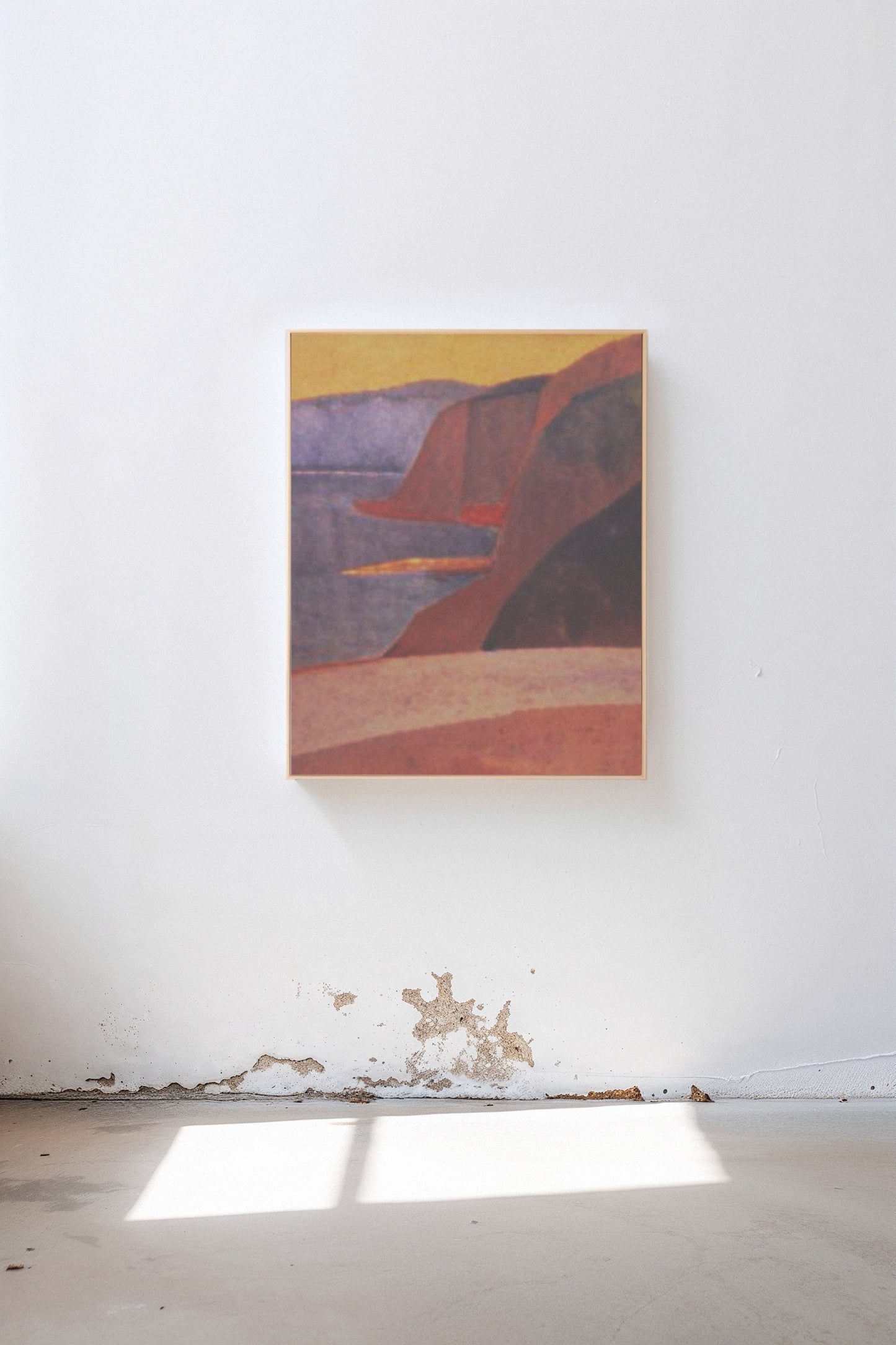 Pontus, a custom framed art print on 100% cotton canvas. Large seaside landscape in the Expressionist tradition with rich hues in a gallery setting.