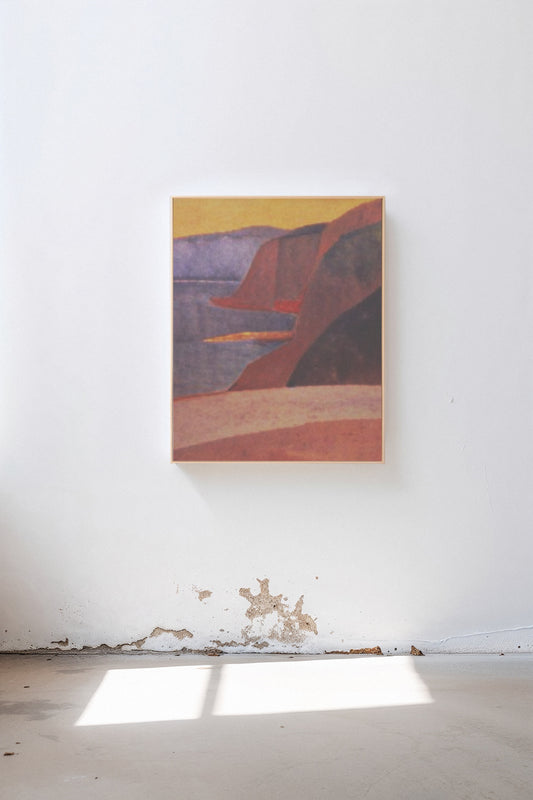 Pontus, a custom framed art print on 100% cotton canvas. Large seaside landscape in the Expressionist tradition with rich hues in a gallery setting.