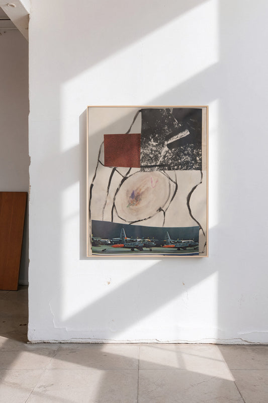 Castra, a custom framed art print on 100% cotton canvas. Large modern abstract collage and painting in a gallery setting.