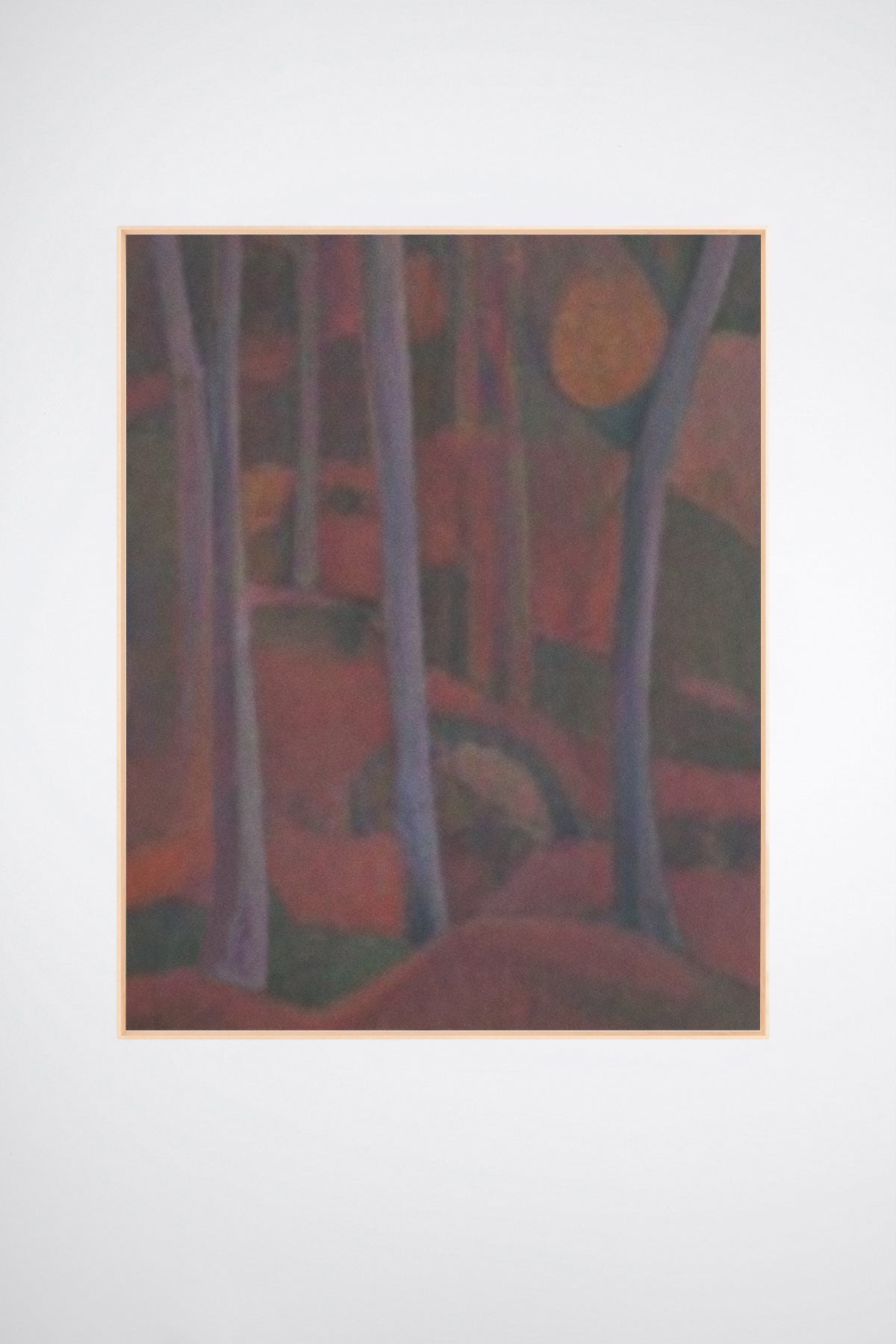 Arden, a custom framed art print on 100% cotton canvas. Large forest landscape in the Expressionist tradition with rich dark red hues on a white background.