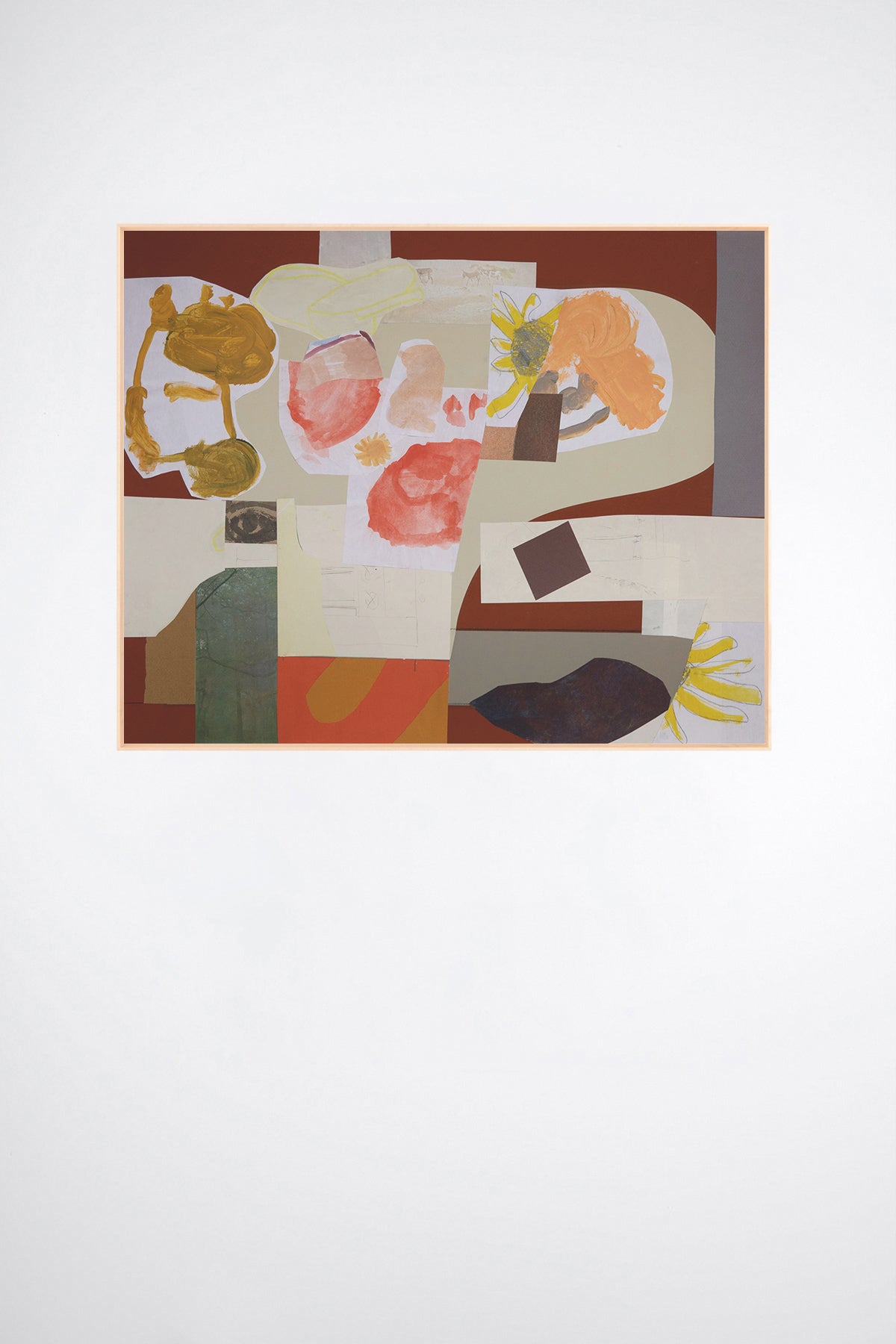 Brocas Area, a custom framed art print on 100% cotton canvas. Large modern abstract collage and painting on a white background.